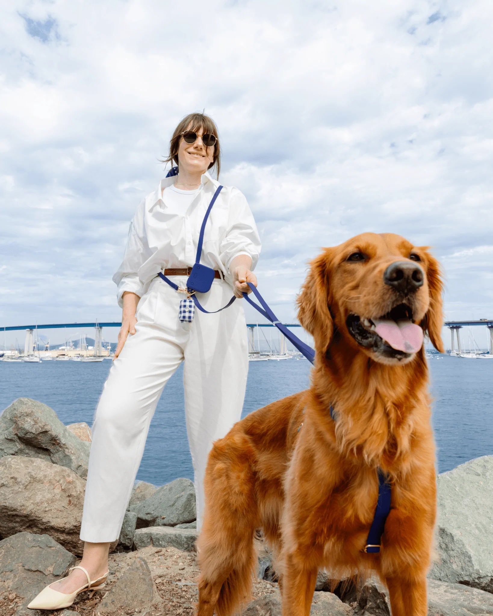 Laisse 4-en-1 mains libres waterproof - Bleu marine