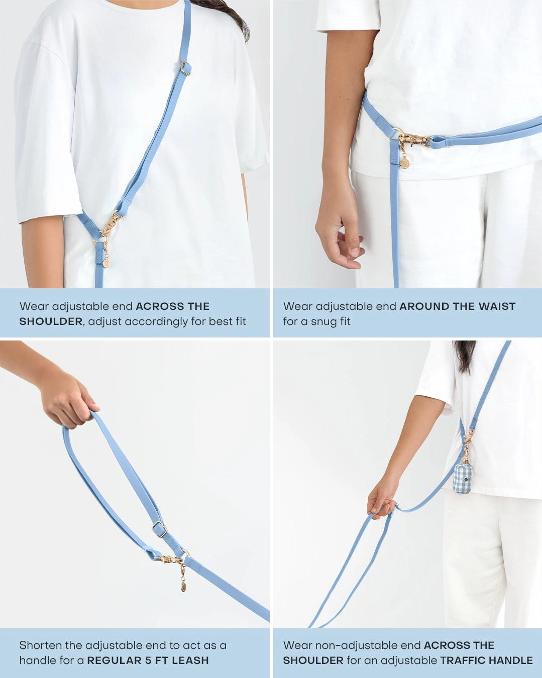 Laisse 4-en-1 mains libres waterproof - Bleu clair
