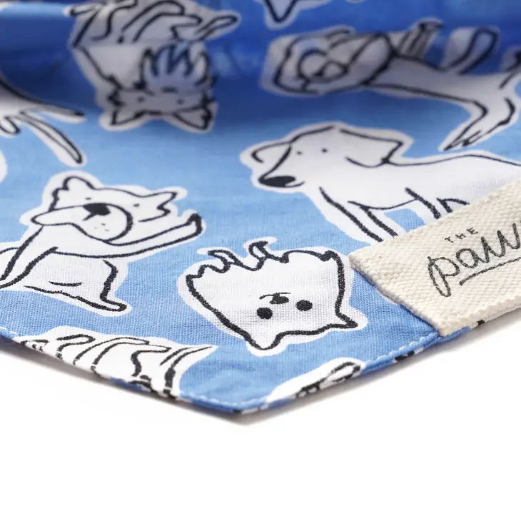 Collier Bandana bleu pour chien - Dessins de chiens à la main
