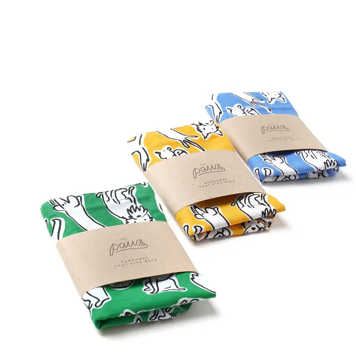 Bandana bleu pour chien - Dessins de chiens à la main - Muzon